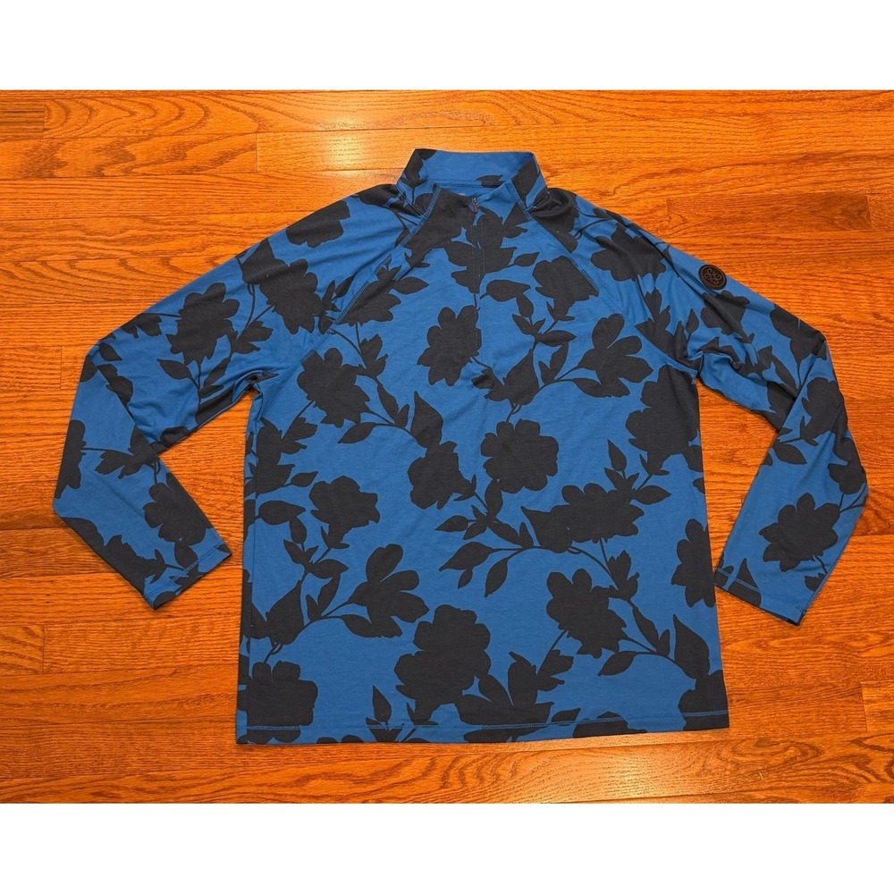 G/FORE 1/4 Zip Pullover Shirt Mens Large Blue Tonal Floral Luxe Golf Mid Layer